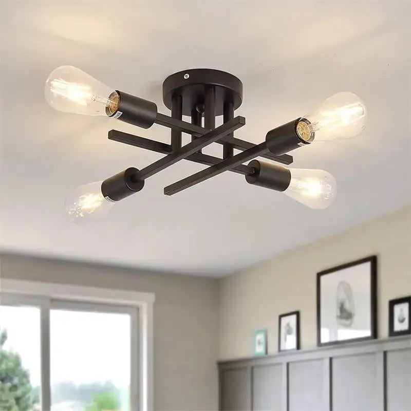 Modern black 4 light flush mount chandelier – living room ceiling fixture