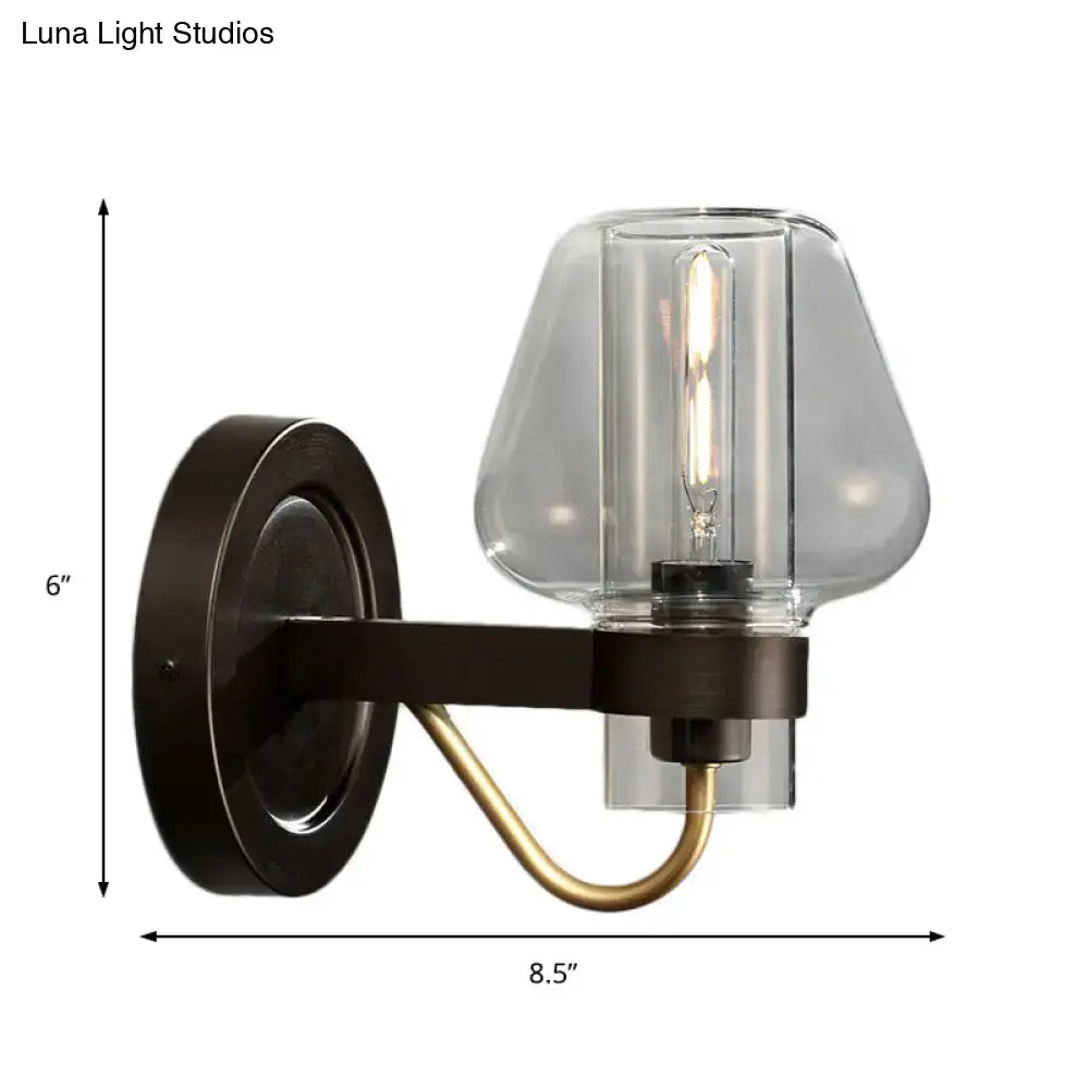 Modern black & brass wall sconce with glass mushroom shade bedroom