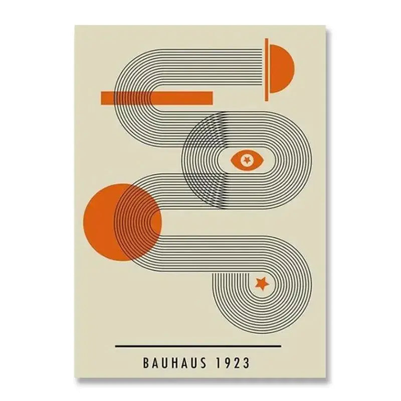 Bauhaus teal & orange abstract canvas art living room wall decor