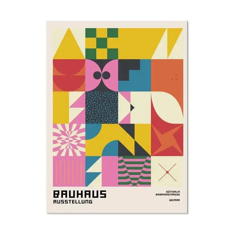 Bauhaus teal & orange abstract canvas art living room wall decor