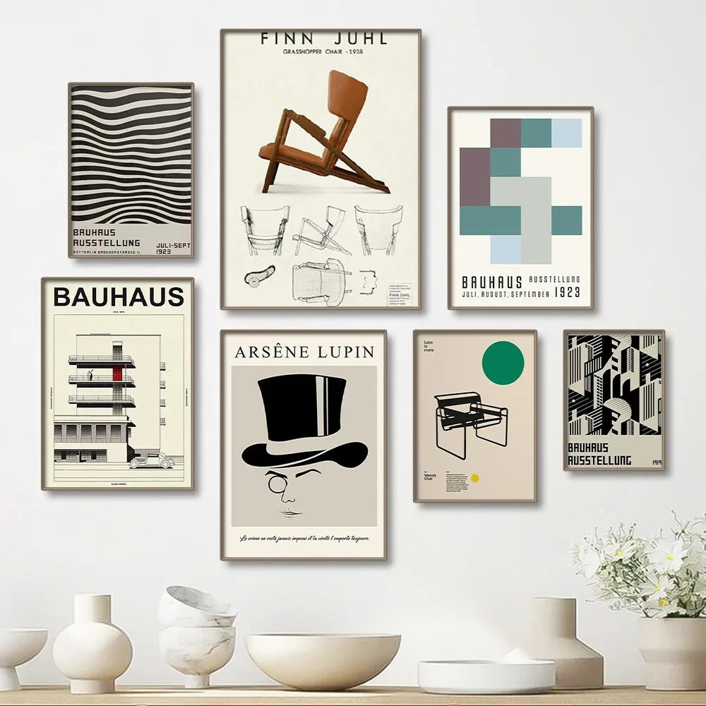 Modern geometric bauhaus canvas print – living room wall art