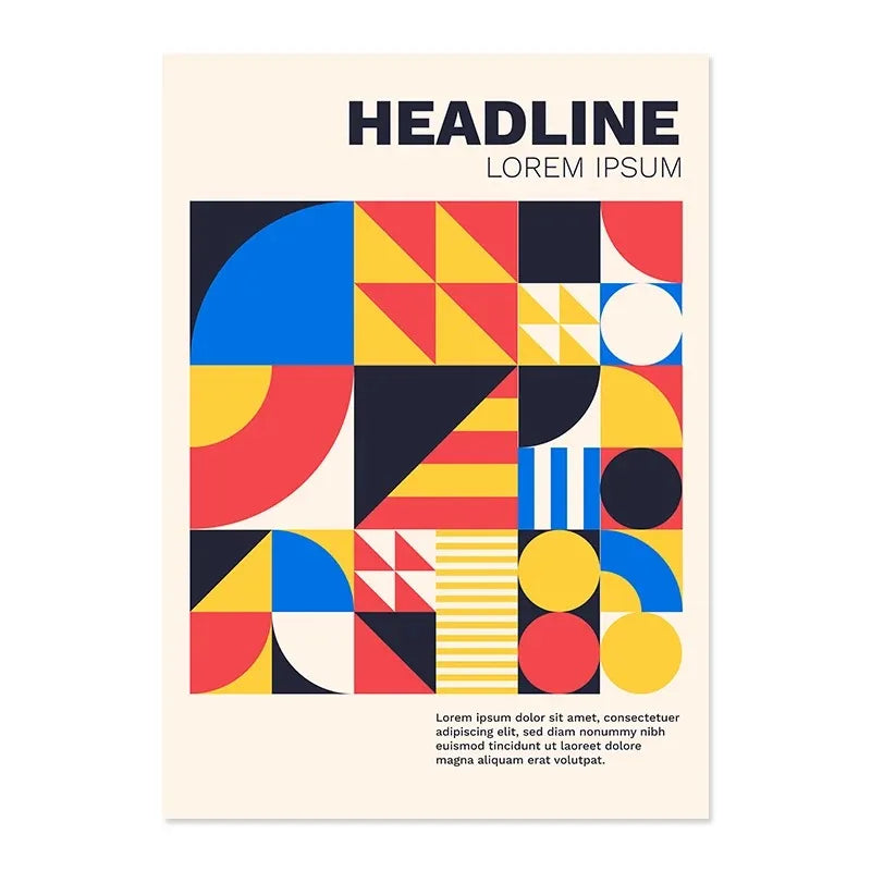 Minimalist blue & cream bauhaus canvas print living room wall art