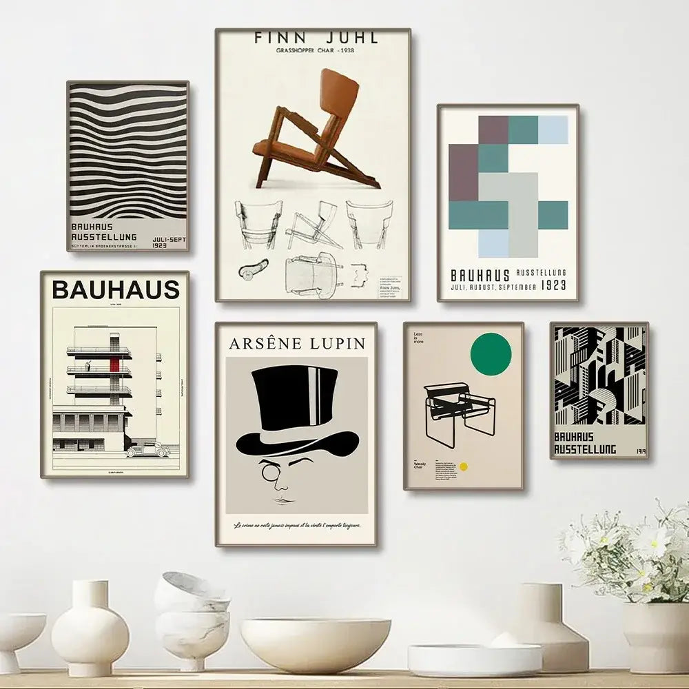 Modern abstract bauhaus canvas print living room wall decor