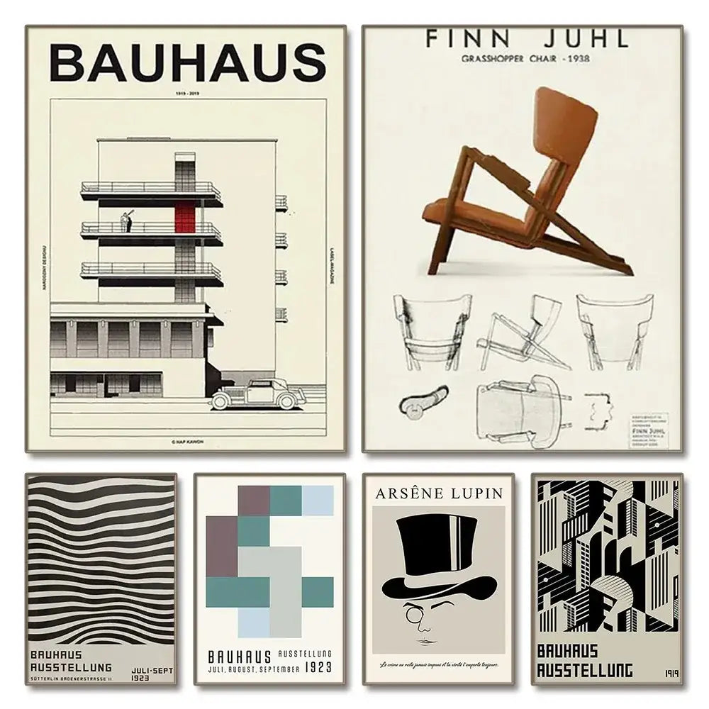 Modern bauhaus canvas print living room abstract geometric poster