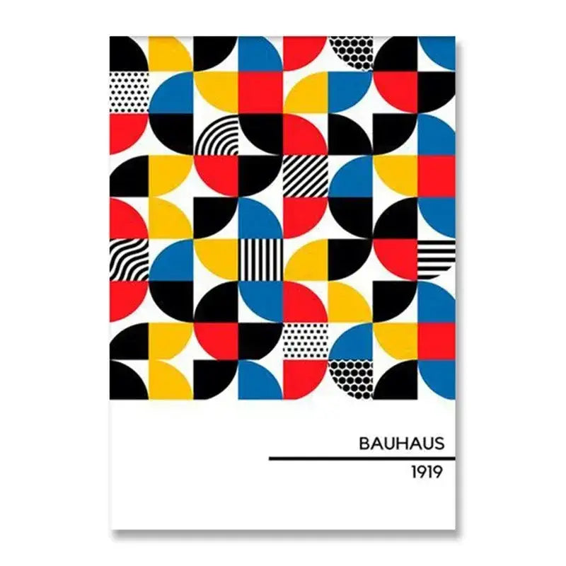 Bauhaus blue & white canvas print – living room geometric wall art