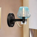 Modern blue glass wall sconce with tapered shade bedroom wall light