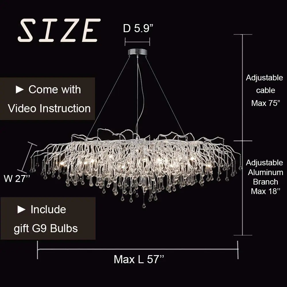 Modern chrome branching crystal chandelier living room light