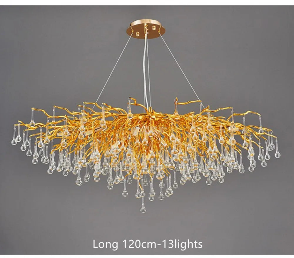 Modern gold crystal chandelier for living room with branching arms