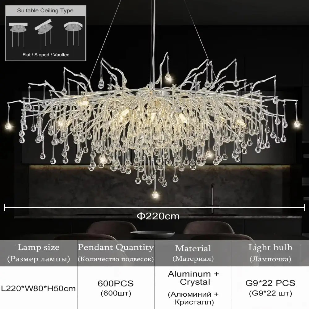 Modern golden branch crystal chandelier for living room
