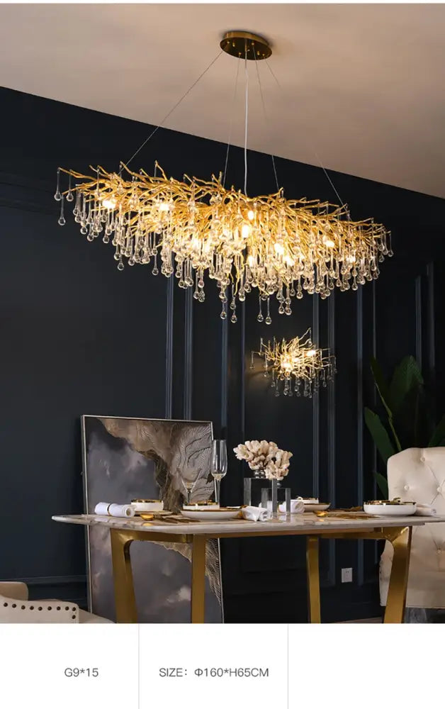Modern gold branch crystal chandelier for living room