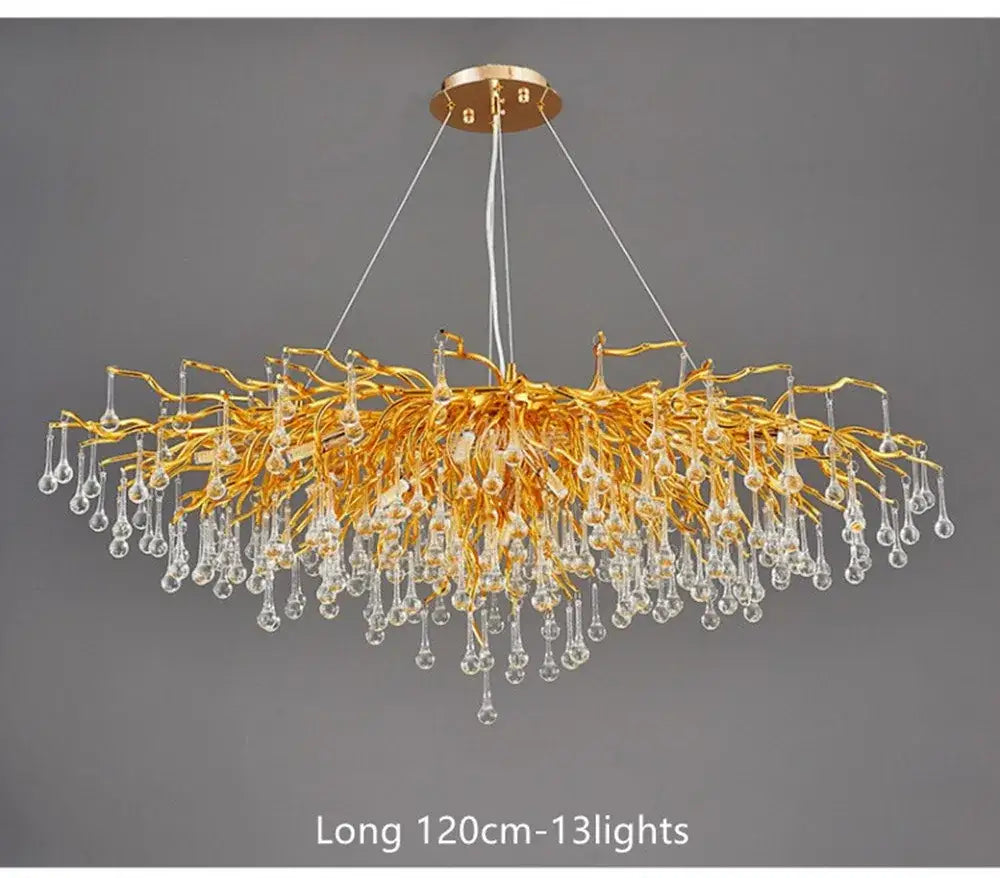 Modern golden branch crystal chandelier for living room