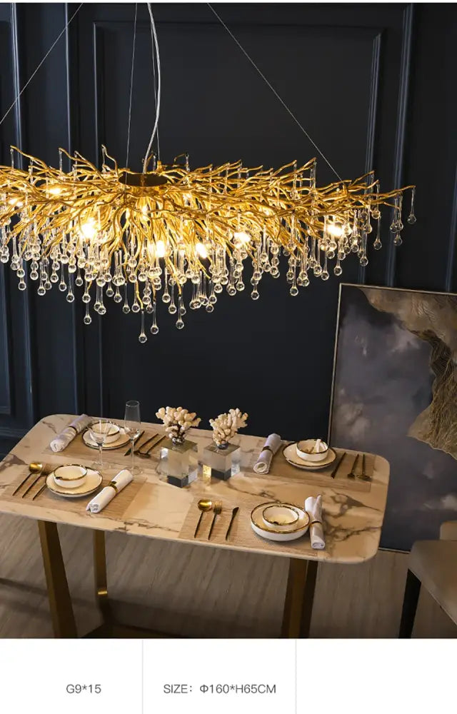 Modern gold crystal chandelier for living room with branching arms