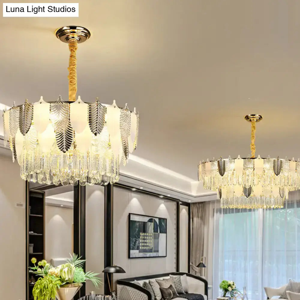 Modern gold crystal leaf ceiling light living room pendant