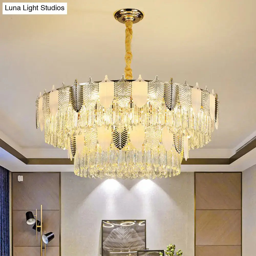 Modern gold crystal leaf ceiling light living room pendant