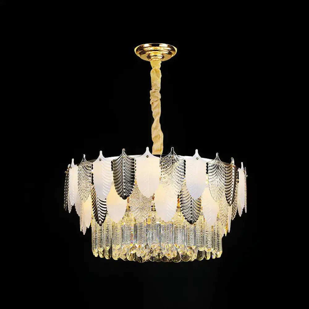 Modern gold crystal leaf ceiling light living room pendant