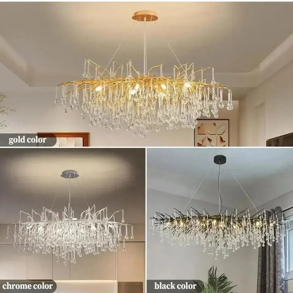 Modern gold aluminum crystal chandelier for living room