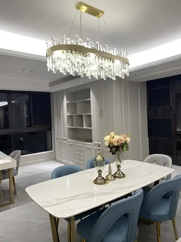 Modern oval golden chrome crystal chandelier for dining room