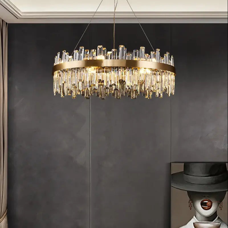 Modern oval golden chrome crystal chandelier for dining room