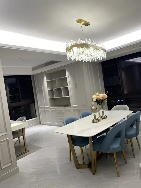 Modern oval golden chrome crystal chandelier for dining room