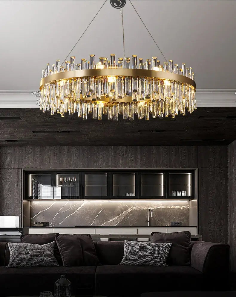 Modern oval golden chrome crystal chandelier for dining room