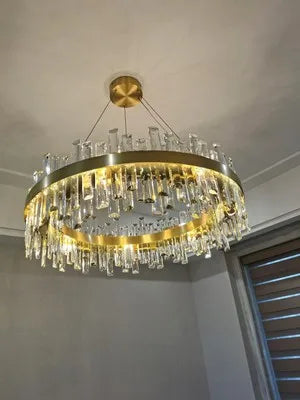 Modern oval golden chrome crystal chandelier for dining room