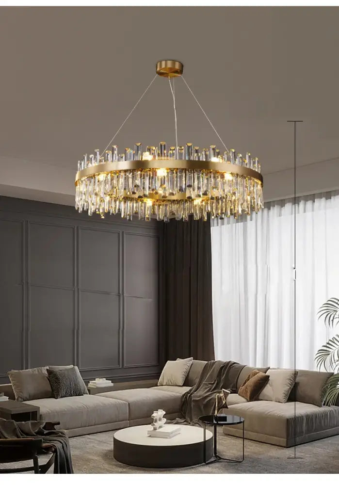Modern oval golden chrome crystal chandelier for dining room