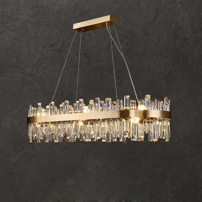 Modern oval golden chrome crystal chandelier for dining room