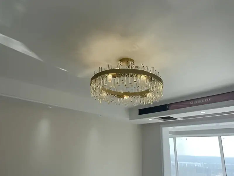 Modern oval golden chrome crystal chandelier for dining room