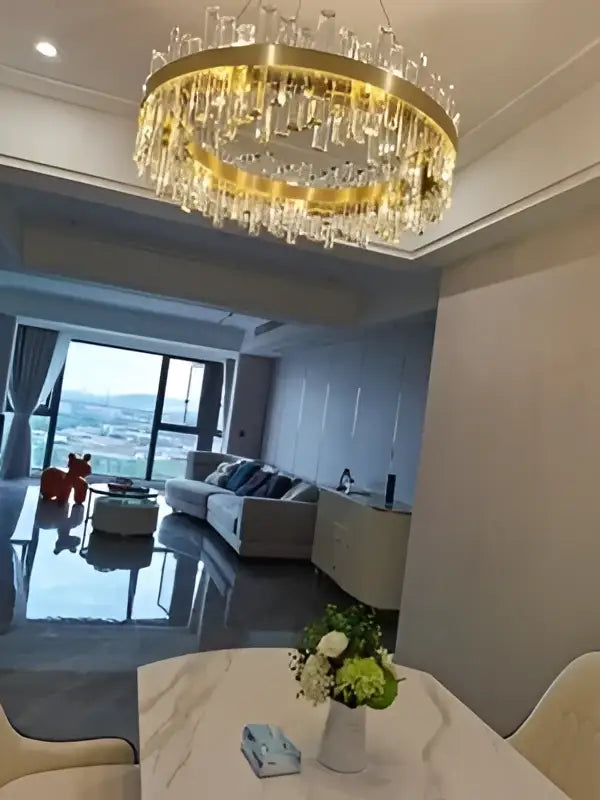 Modern oval golden chrome crystal chandelier for dining room