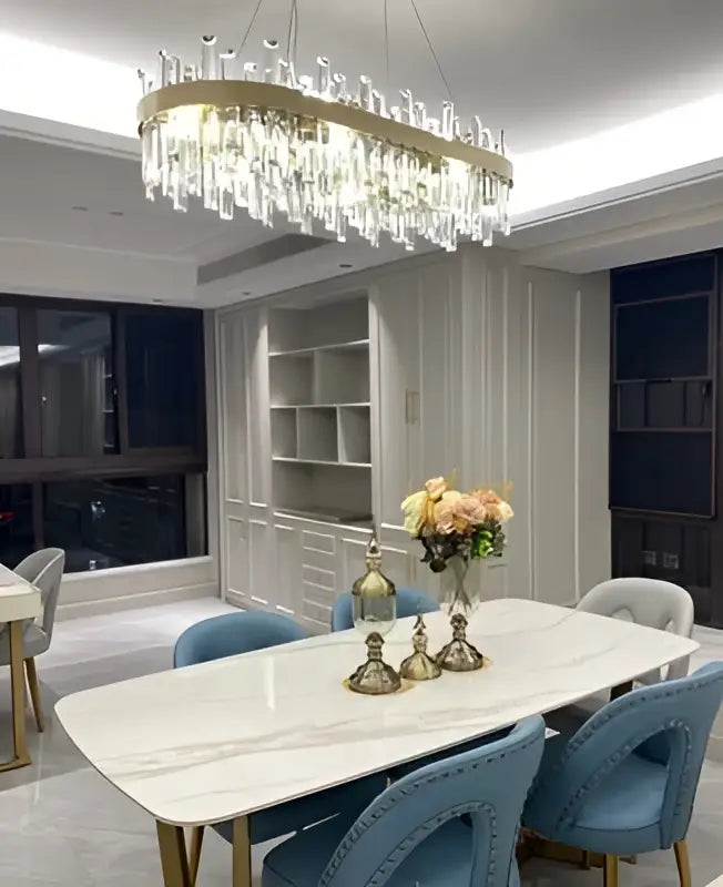 Modern oval golden chrome crystal chandelier for dining room