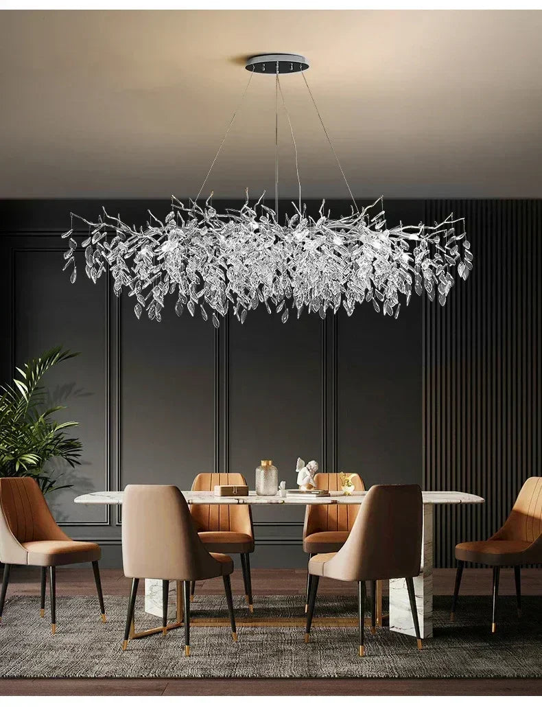 Modern golden branch crystal ceiling chandelier dining room led lighting
