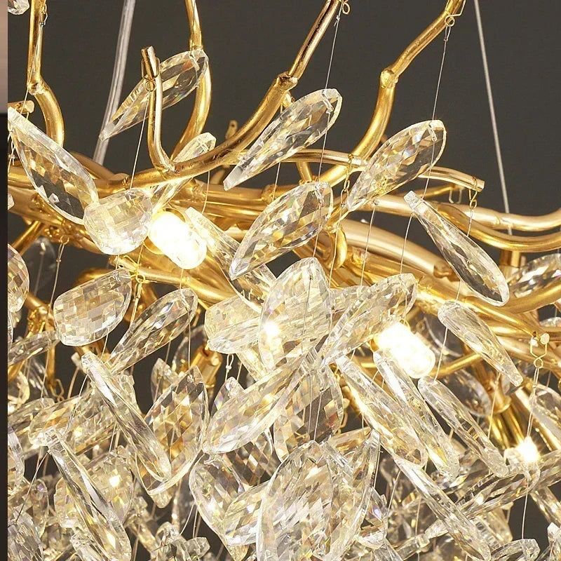 Modern golden branch crystal ceiling chandelier dining room led lighting