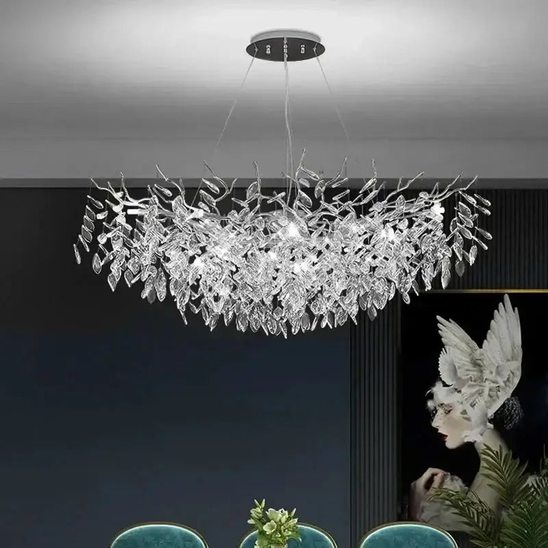 Modern golden branch crystal ceiling chandelier dining room led lighting