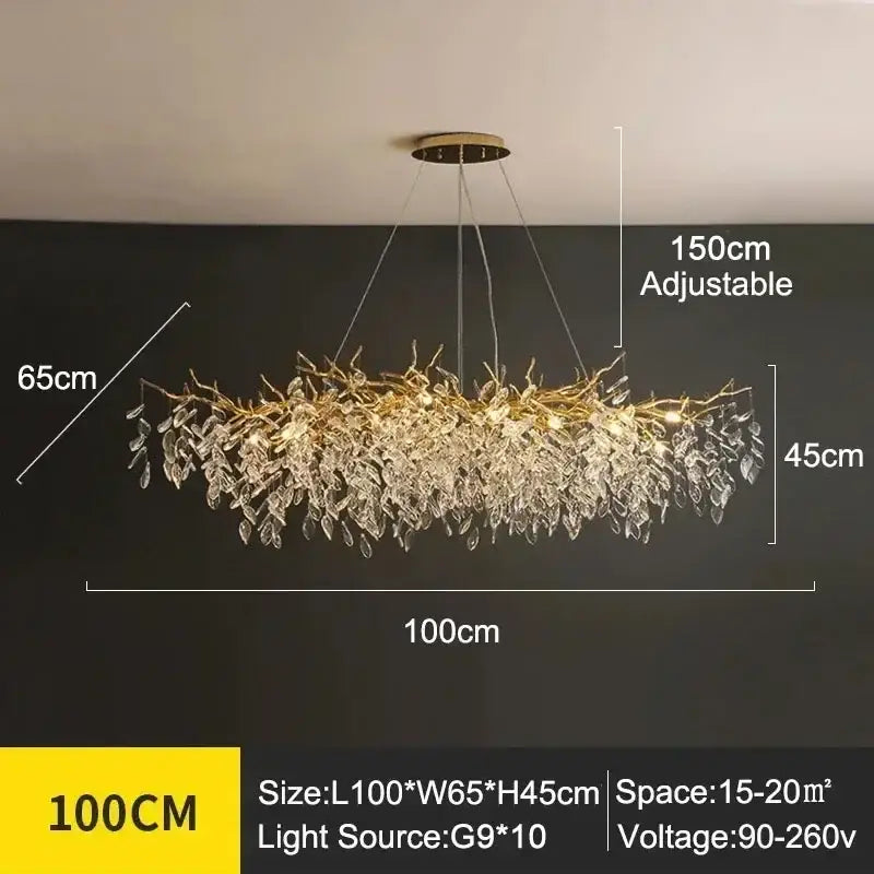 Modern golden branch crystal ceiling chandelier dining room led lighting
