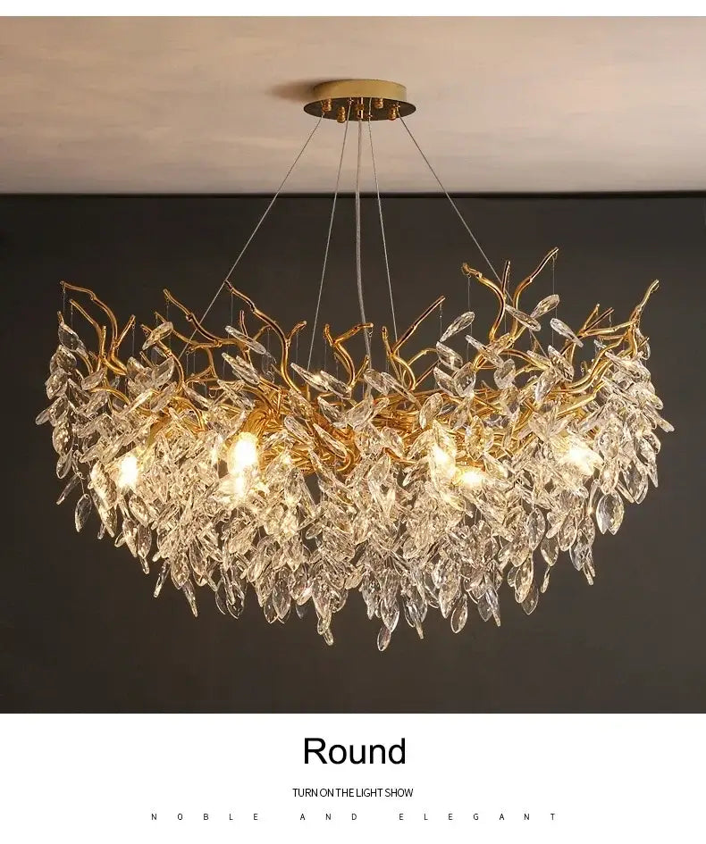 Modern golden branch crystal ceiling chandelier dining room led lighting