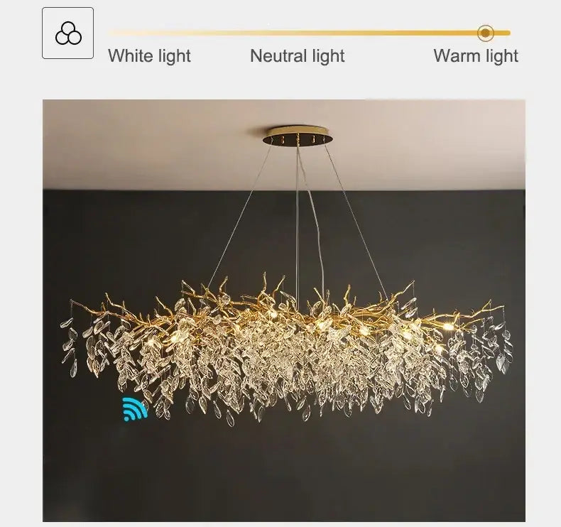 Modern golden branch crystal ceiling chandelier dining room led lighting