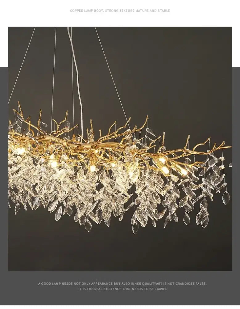 Modern golden branch crystal ceiling chandelier dining room led lighting