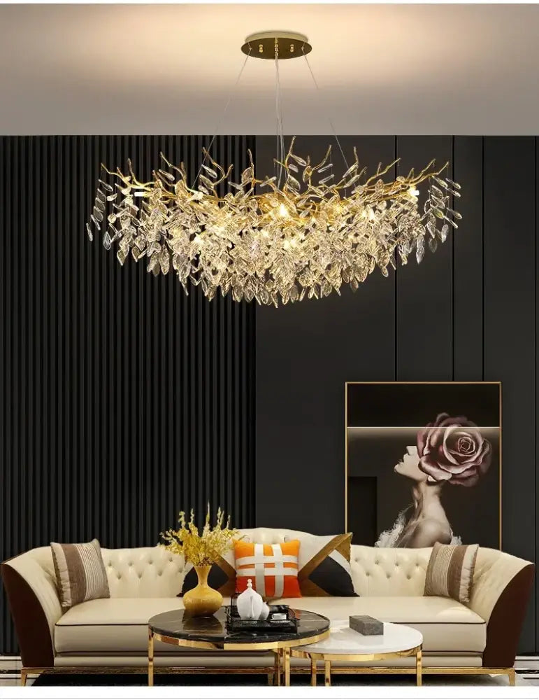 Modern golden branch crystal ceiling chandelier dining room led lighting