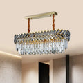 Modern crystal ellipse pendant light dining room black & gold finish