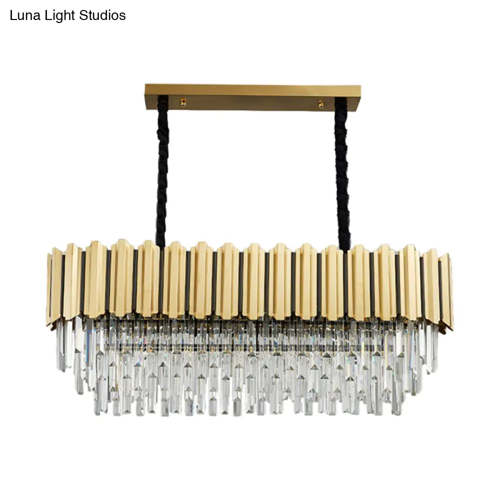 DecorBites™ Modern Crystal Gold Finish Pendant Light with Prismatic Oval Design - 10 Heads, Island Style
