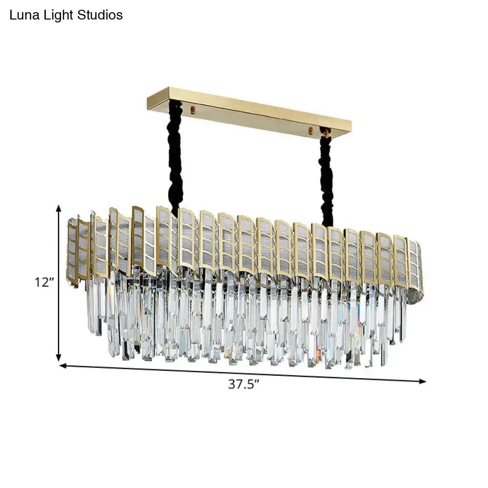 Modern gold island pendant light with crystal prisms dining room