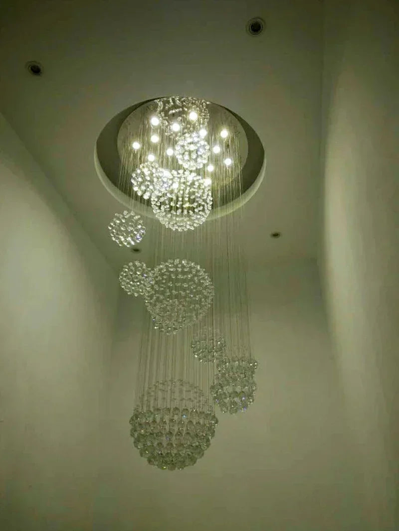 Modern crystal raindrop chandelier for high ceiling living room