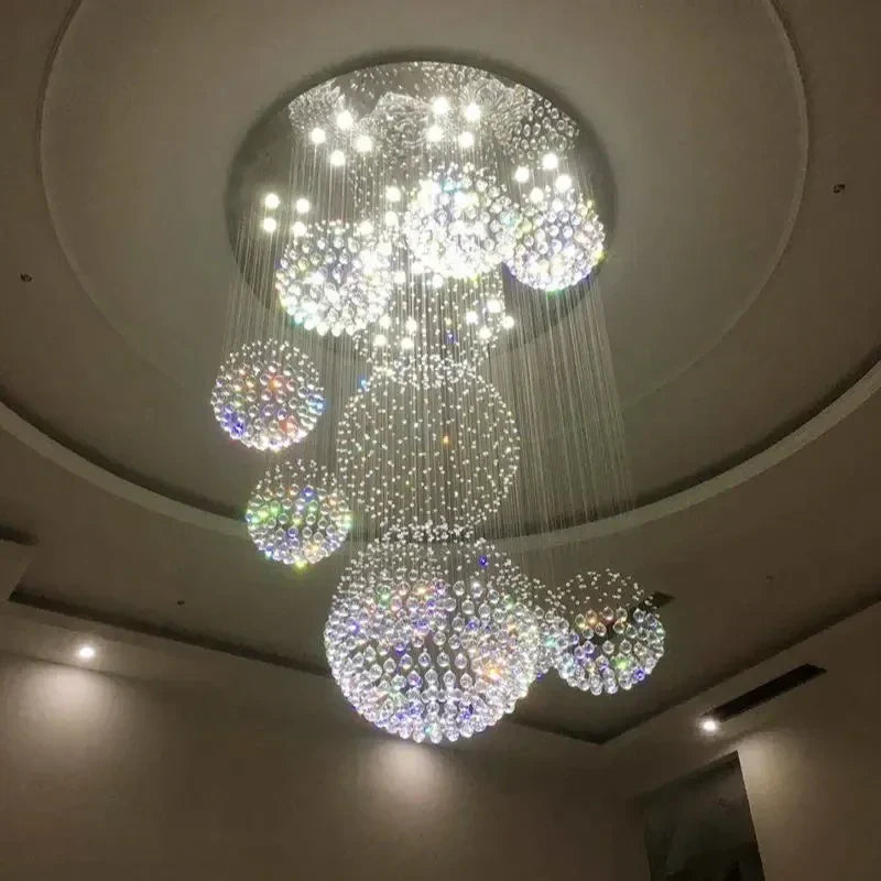 Modern crystal raindrop chandelier for high ceiling living room