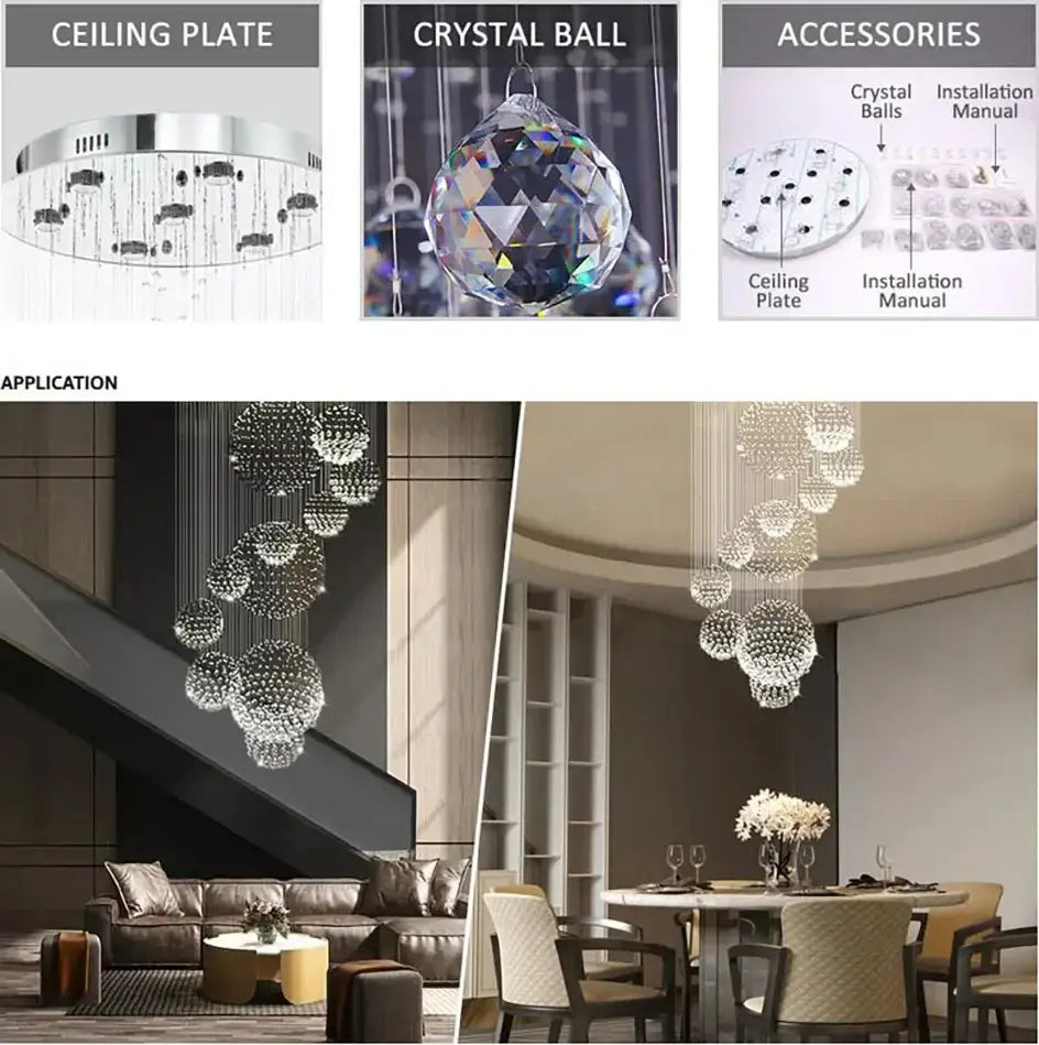 Modern crystal raindrop chandelier for high ceiling living room