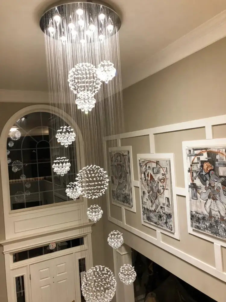 Modern crystal raindrop chandelier for high ceiling living room