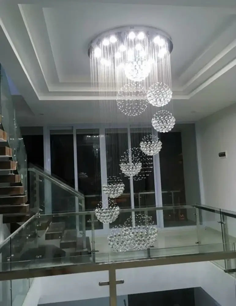 Modern crystal raindrop chandelier for high ceiling living room