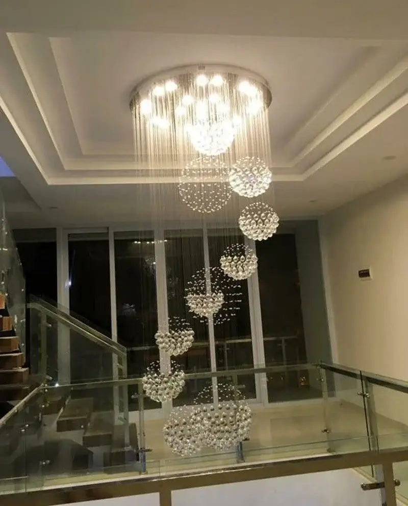 Modern crystal raindrop chandelier for high ceiling living room