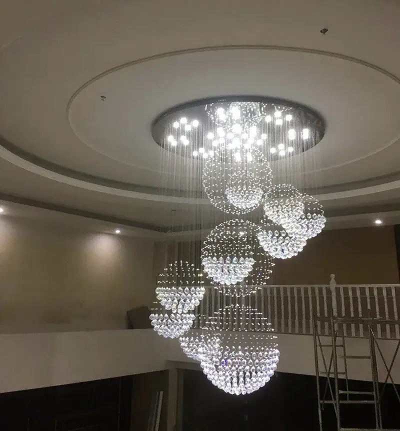 Modern crystal raindrop chandelier for high ceiling living room