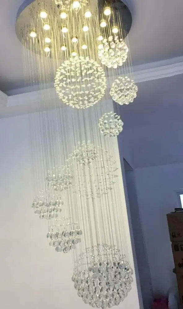 Modern crystal raindrop chandelier for high ceiling living room