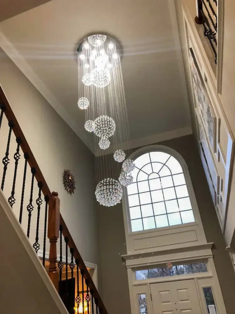 Modern crystal raindrop chandelier for high ceiling living room